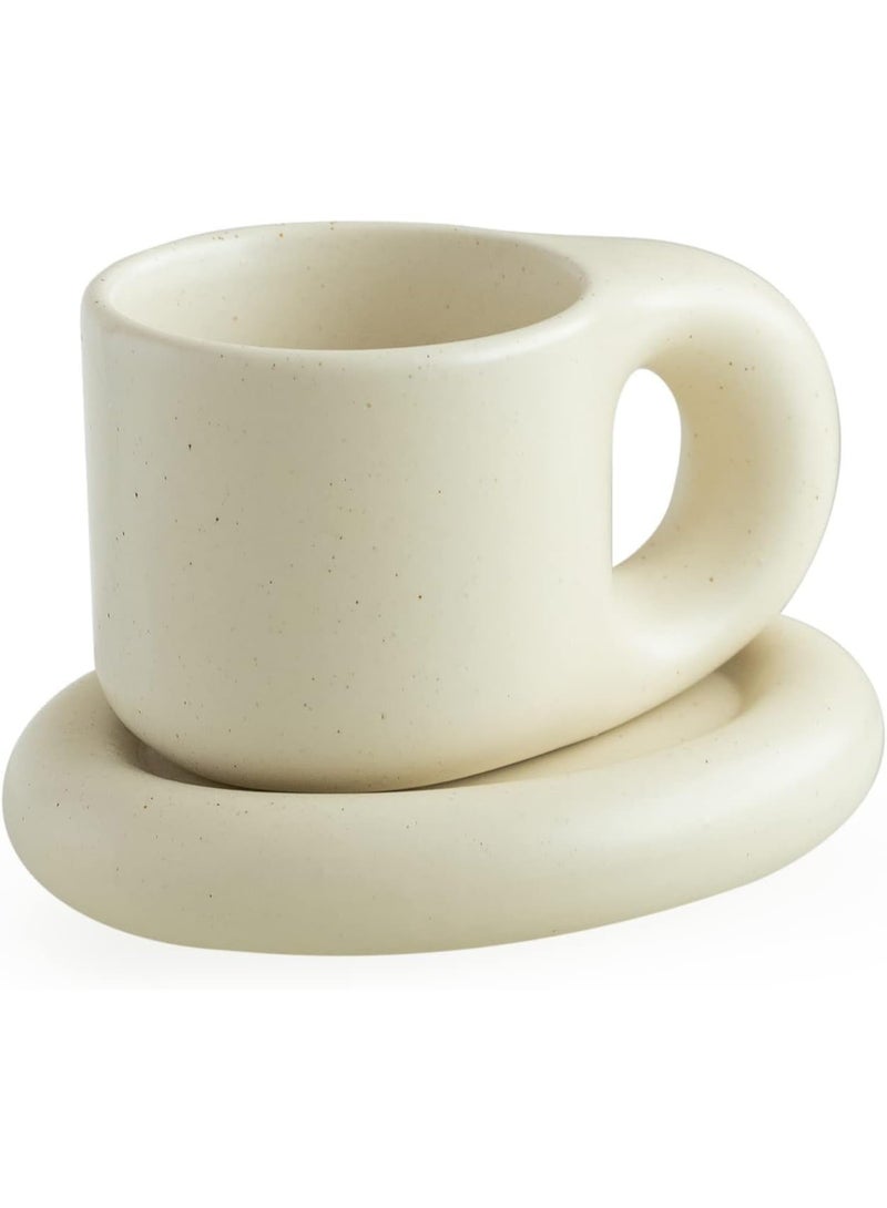ChicAbode Chubby Coffee Mug Cute Mugs Aesthetic Ceramic Mug, Coffee Cups Beige Matte Mug with Saucer for Office and Home Funky Mugs, 10 Oz for Latte Cafe Mocha Tea,Milk, Double Espresso - Image 1